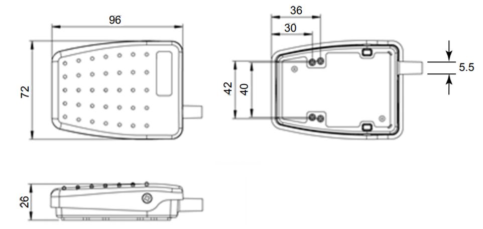 dimensions en mm de la pédale 6225