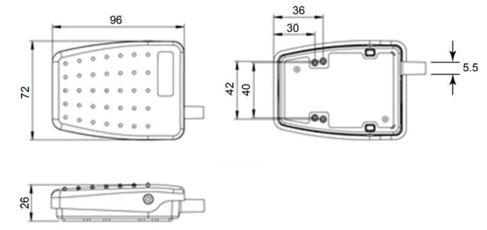 dimensions en mm de la pédale 6225